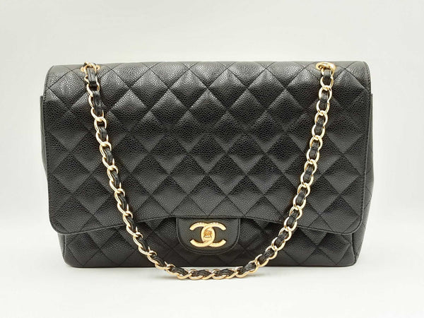 Chanel Maxi Double Flap Handbag In Black Caviar Leather Fw0125rxzxdu