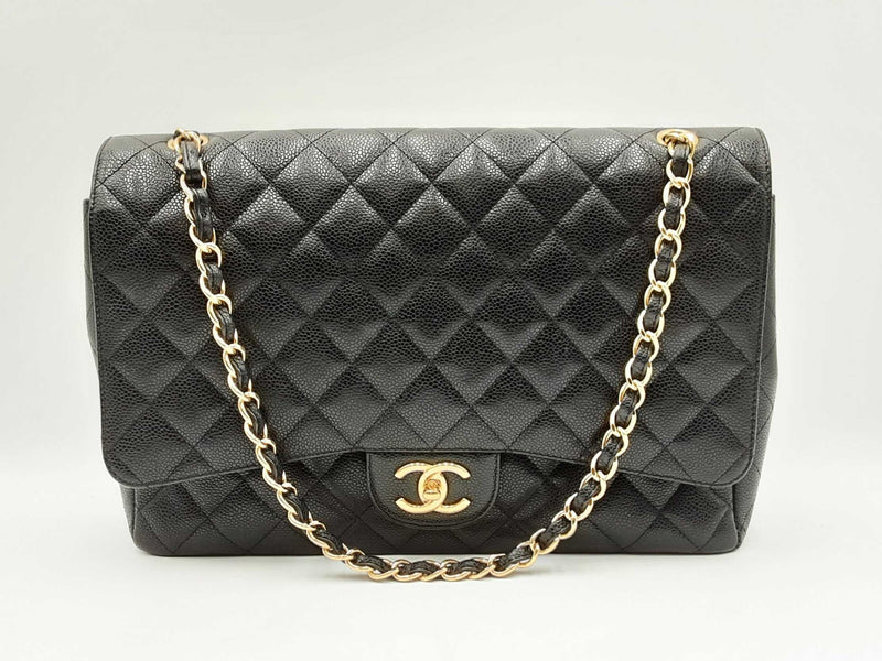 Chanel Maxi Double Flap Handbag In Black Caviar Leather Fw0125rxzxdu