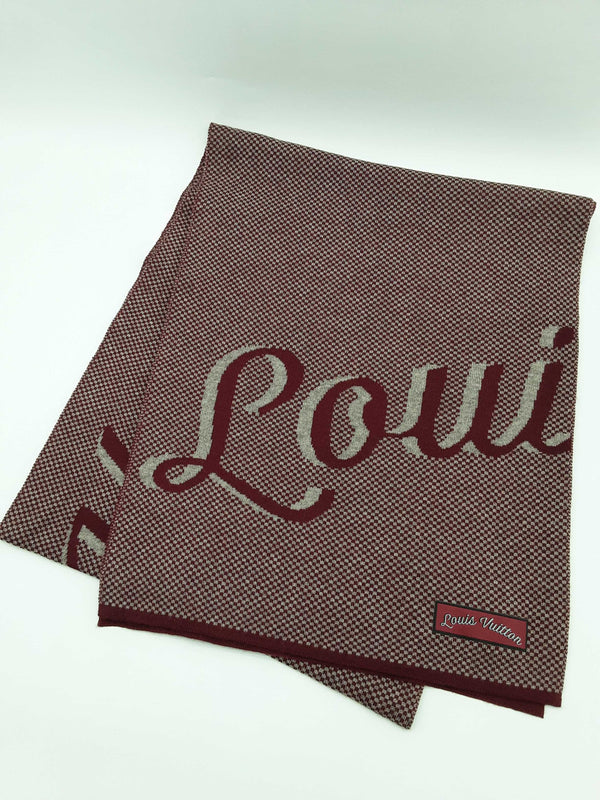 Louis Vuitton Signature Logo Red Gray Wool Scarf Do1025lrxde