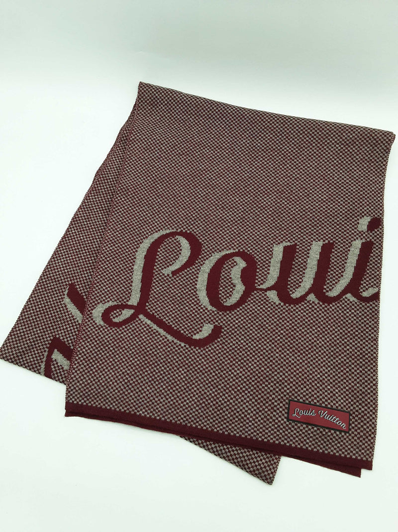 Louis Vuitton Signature Logo Red Gray Wool Scarf Do1025lrxde