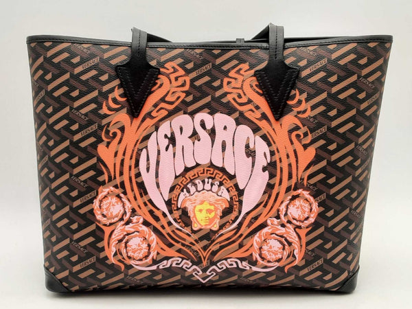 Versace La Greca Medusa Music Signature Shopper Tote Brown Aa0525wxzsa
