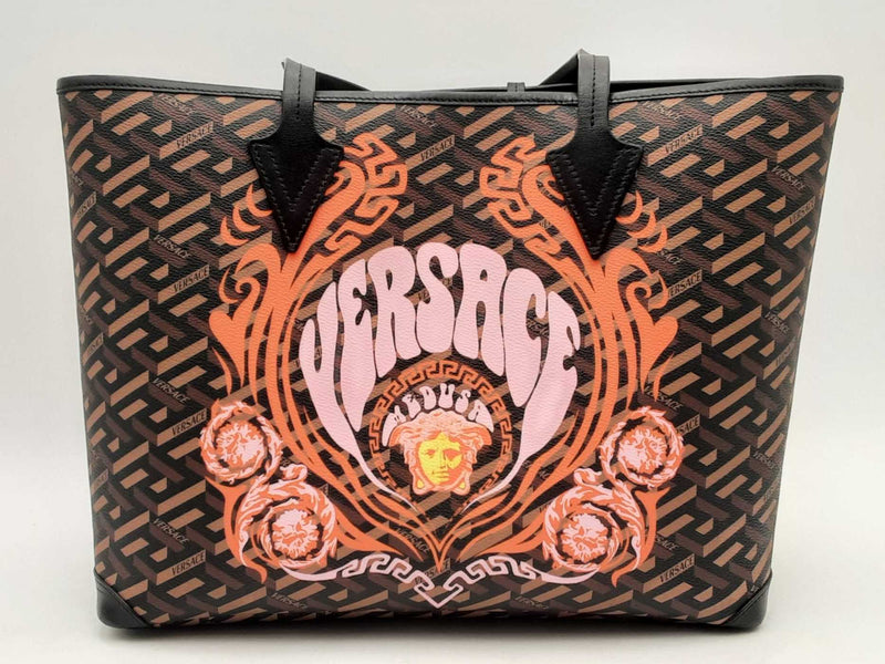 Versace La Greca Medusa Music Signature Shopper Tote Brown Aa0525wxzsa