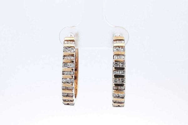 0.88ctw Diamond Hoop Earrings In 10k Yellow Gold 7.8 Grams Eb0225opxsa