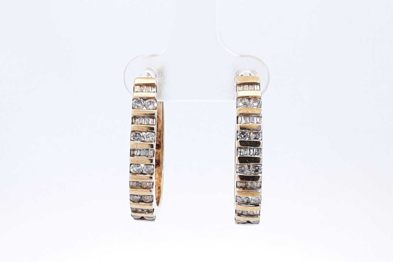 0.88ctw Diamond Hoop Earrings In 10k Yellow Gold 7.8 Grams Eb0225opxsa