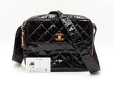 Chanel Square Camera Bag In Diamond-quilted Black Patent Leather Fw0526pezdu