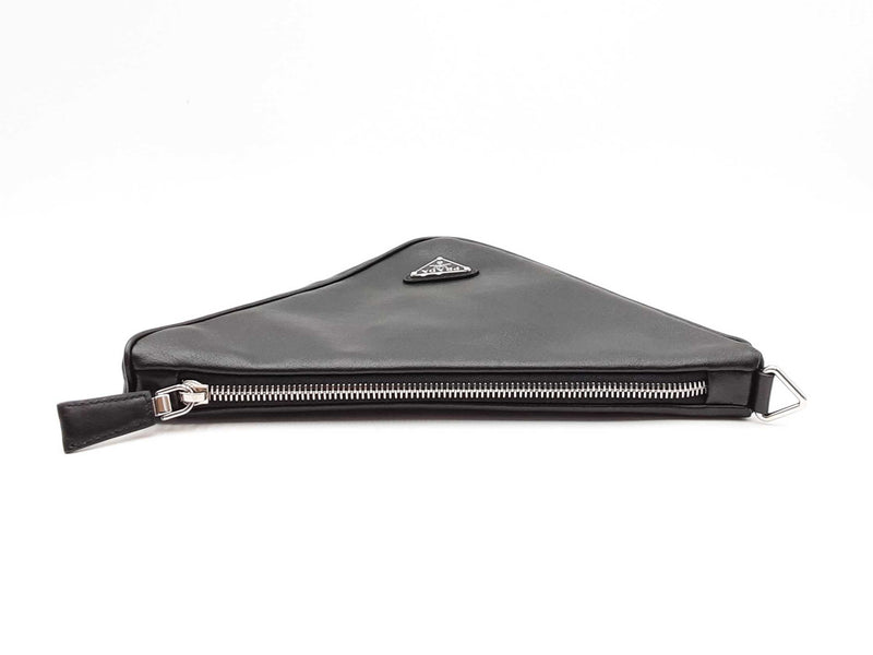 Prada Triangle Embossed Logo Black Leather Clutch Fw0225rzxdu