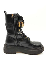 Fendi Fendigraphy Black Leather Biker Boots Size 36.5 Eb0226lxzde