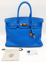 Hermes Birkin 35 Bleu Hydra Blue Clemence Gold Hardware Handbag Do1225sxzxde