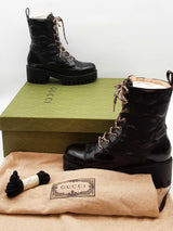 Gucci Black Leather Gg Matelasse Combat Boots Size 39 Eb0226oxzde