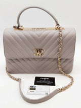 Chanel Quilted Chevron Leather Cc Trendy Top Handle Bag Eb0126pxxzde