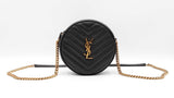 Yves Saint Laurent Round Camera Bag In Black Graine De Poudre Matelassé Leather Fw0626przdu