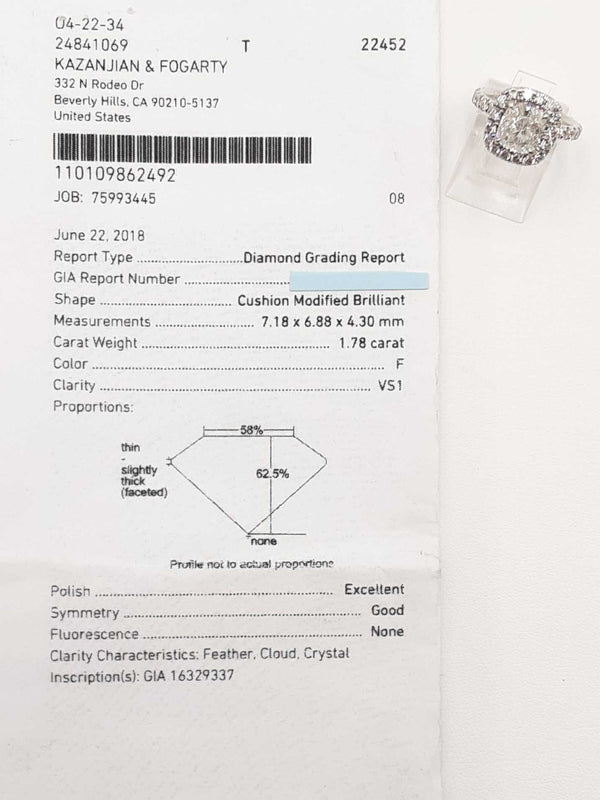 2.46 Cttw Diamond & Platinum Halo Ring With Cert. 6.7 Grams Size 4 Fw0725pxzxdu