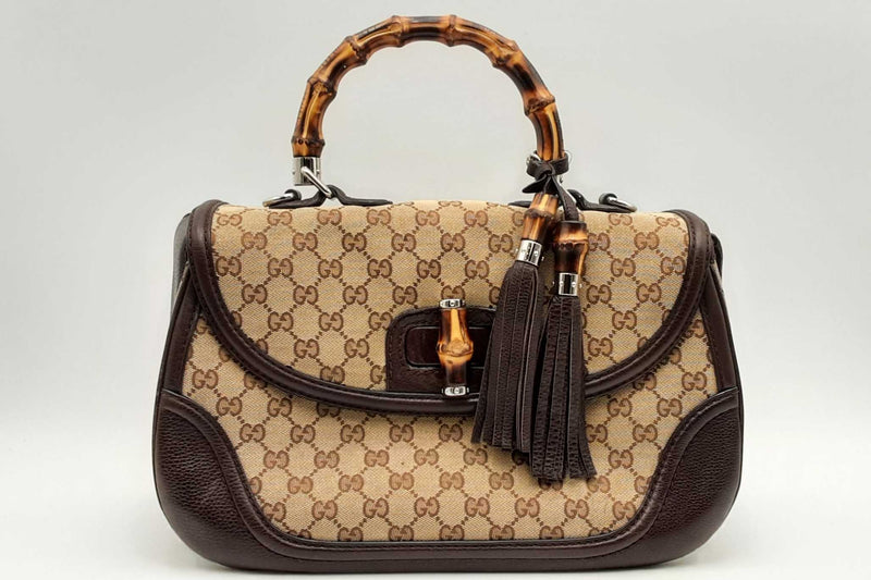 Gucci Gg Monogram Canvas Bamboo Top Handle Bag Eb0225exzsa