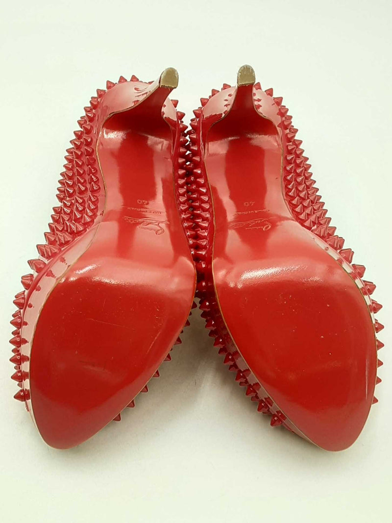 Christian Louboutin Red Patent Leather Spiked Peep Toe Pumps Size 40 Eb1224lxzsa