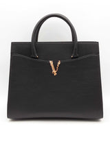 Versace Virtus Black Leather Top Handle Tote Bag Eb0726wxzsa