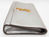 Yves Saint Laurent Ysl Metallic Silver Leather Clutch Do0526prxde