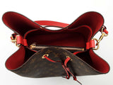 Louis Vuitton Neonoe Brown Monogram Red Leather Bucket Bag Do0525sxzde