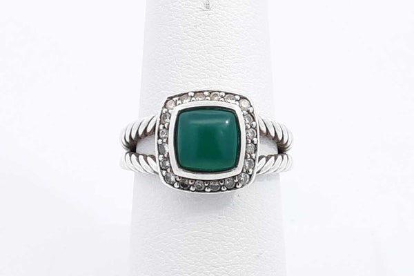 David Yurman Diamond & Green Onyx 925 Albion Ring 5.3 Grams Size 6.5 Eb1024lrxsa