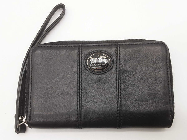 Coach Black Leather Wristlet Zipper Wallet Do0525wxde