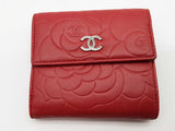 Chanel Camilla Embossed Red Leather Bifold Card Holder Wallet Do0626oorde