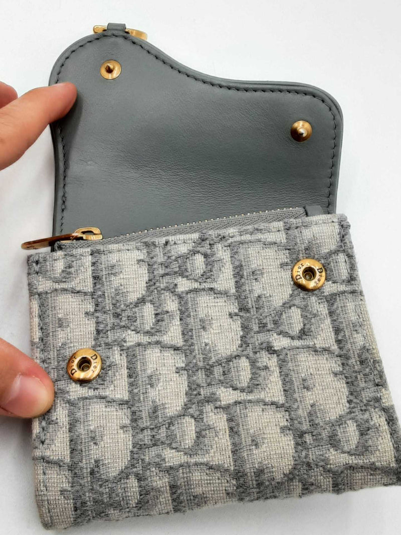 Dior Saddle Lotus Gray Oblique Jacquard Wallet Eb1224prxdu