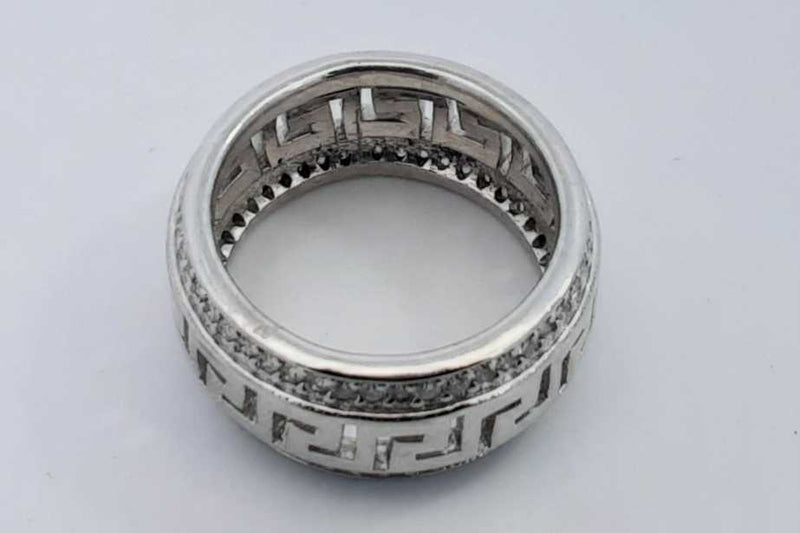 1.2ctw Diamond Greek Key Band Ring In 14k White Gold 6.6 Grams Size 5 Eb0425prxsa
