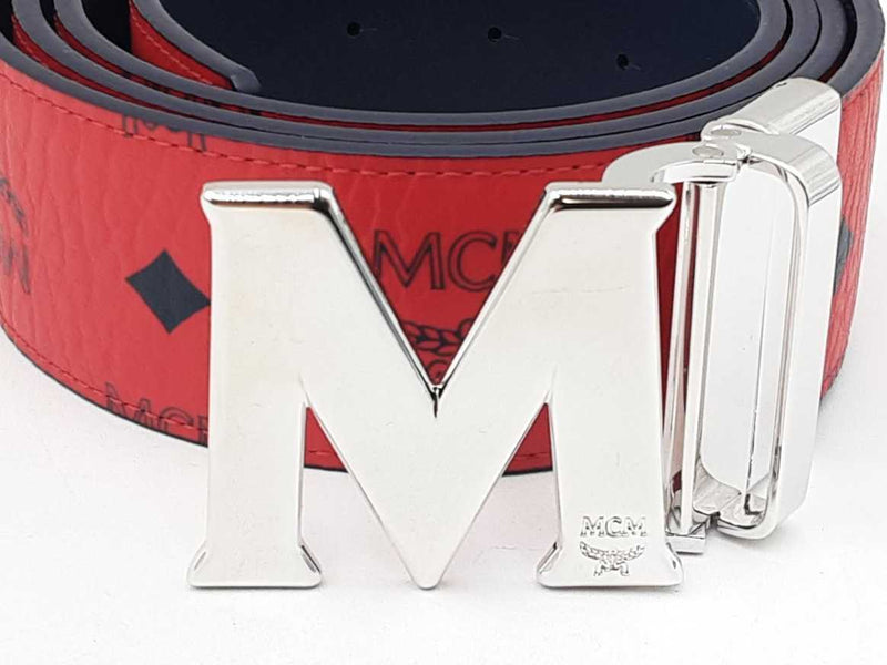 Mcm Shiny Cobalt M Buckle & Claus Reversible Belt In Candy Red Fw0524lxzdu
