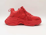 Balenciaga Triple S Sneakers In Red Allover Logo Faux Leather Size 8 Fw0926lrxdu
