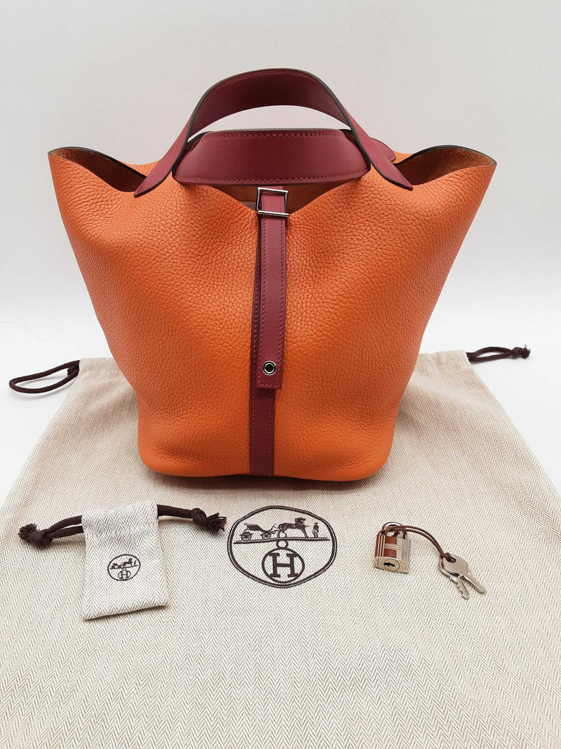 Hermes Picotin Feu Orange Red Togo Palladium Hardware Bucket Bag Do1224oxzxde