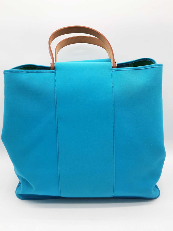 Hermes Cabag Elan Toile Turquoise Canvas Tote Bag Do1224prxde