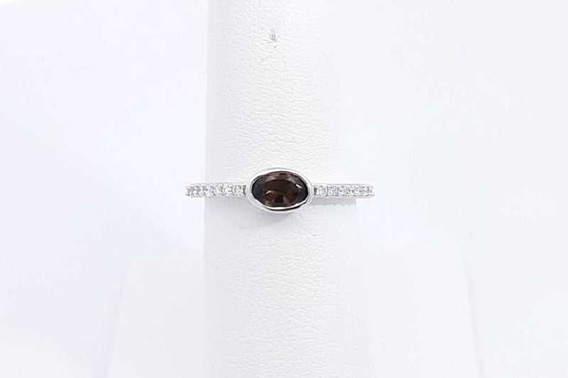 Smoky Quartz & Lab Grown Diamond Ring 925 Sterling Silver 1.3g Size 7 Eb1124wwsa