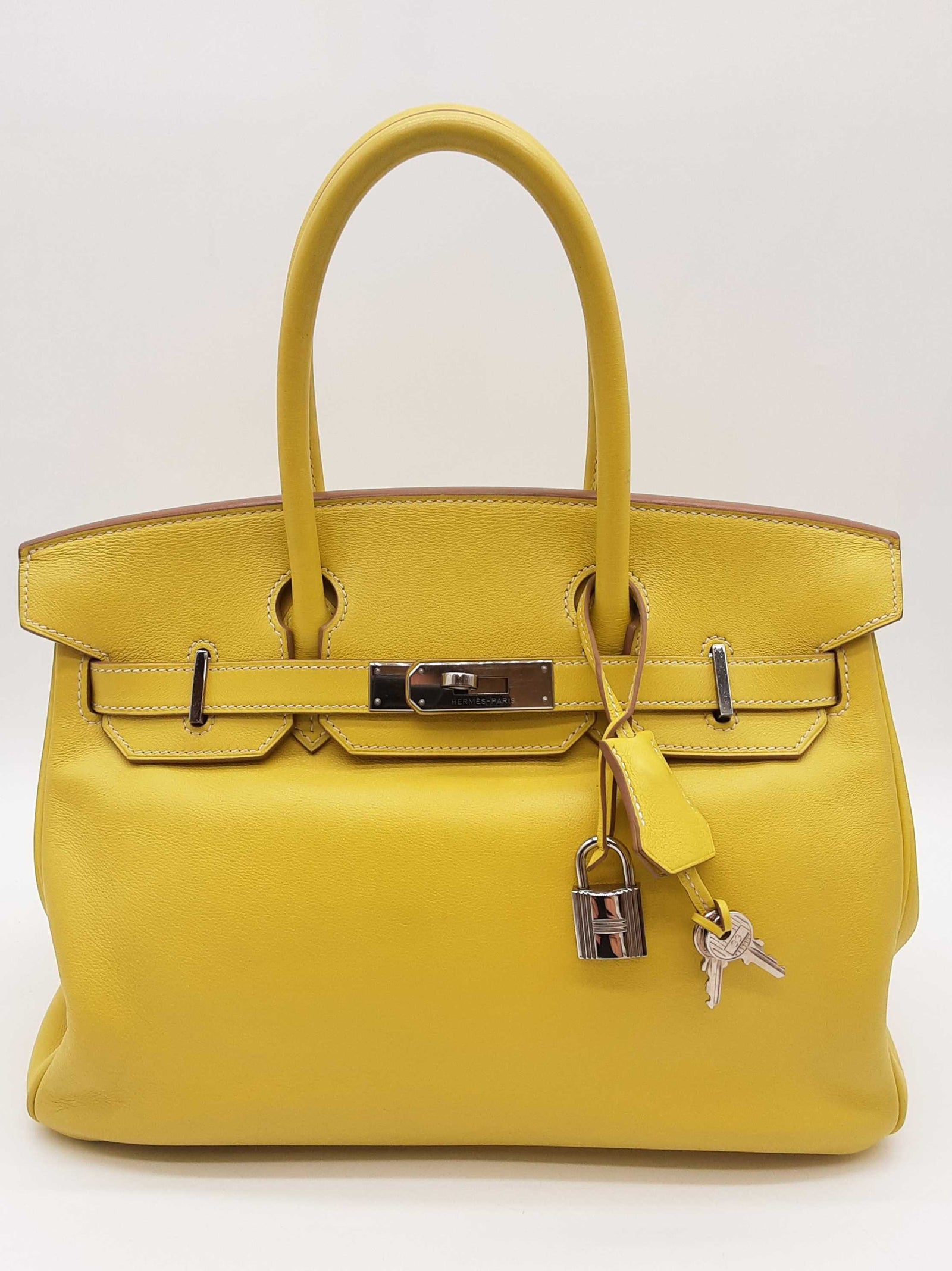 Hermes Birkin 30 Lime Yellow Swift Palladium Hardware Handbag