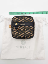 Versace La Greca Signature Khaki Green Black Square Zipper Pouch Do0426rxde