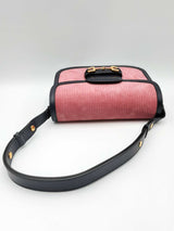 Gucci Horsebit Pink Corduroy & Navy Leather Shoulder Bag Eb1024exzdu