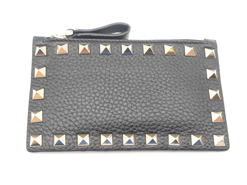 Valentino Rockstud Calfskin Zipper Top Card Holder Sd0825crsa