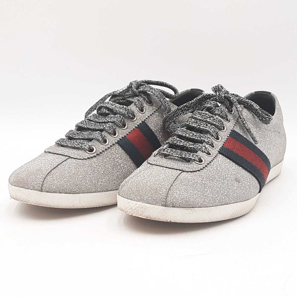 Gucci Web Stripe Glitter Low Top Sneakers Size 6.5 Us Sd0525rzdu