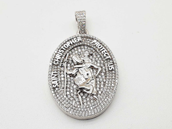 4.00 Cttw Diamonds 10k White Gold 21.4g Saint Christopher Pendant Do0525sxzde