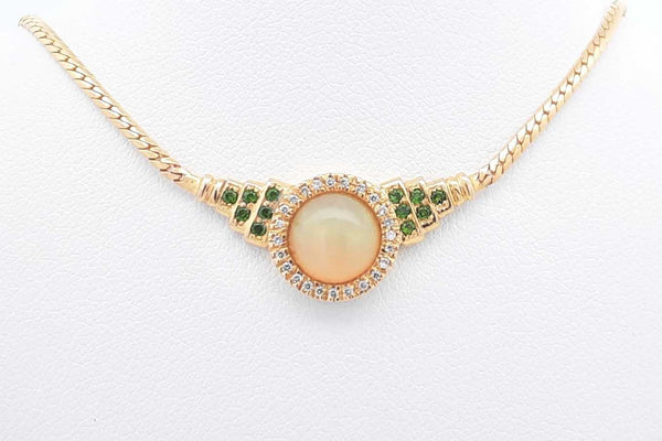 Opal & Diamond 14k Yellow Gold Necklace 6.1 Grams 16.75 Inch Eb1224orxdu