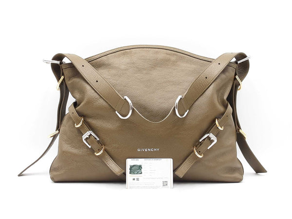 Givenchy Voyou Shoulder Bag In Dark Khaki Tumbled Leather Fw0925pzxdu