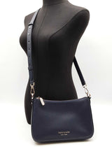Kate Spade Hudson Convertible Crossbody In Navy Blue Pebbled Leather Fw1125wzdu