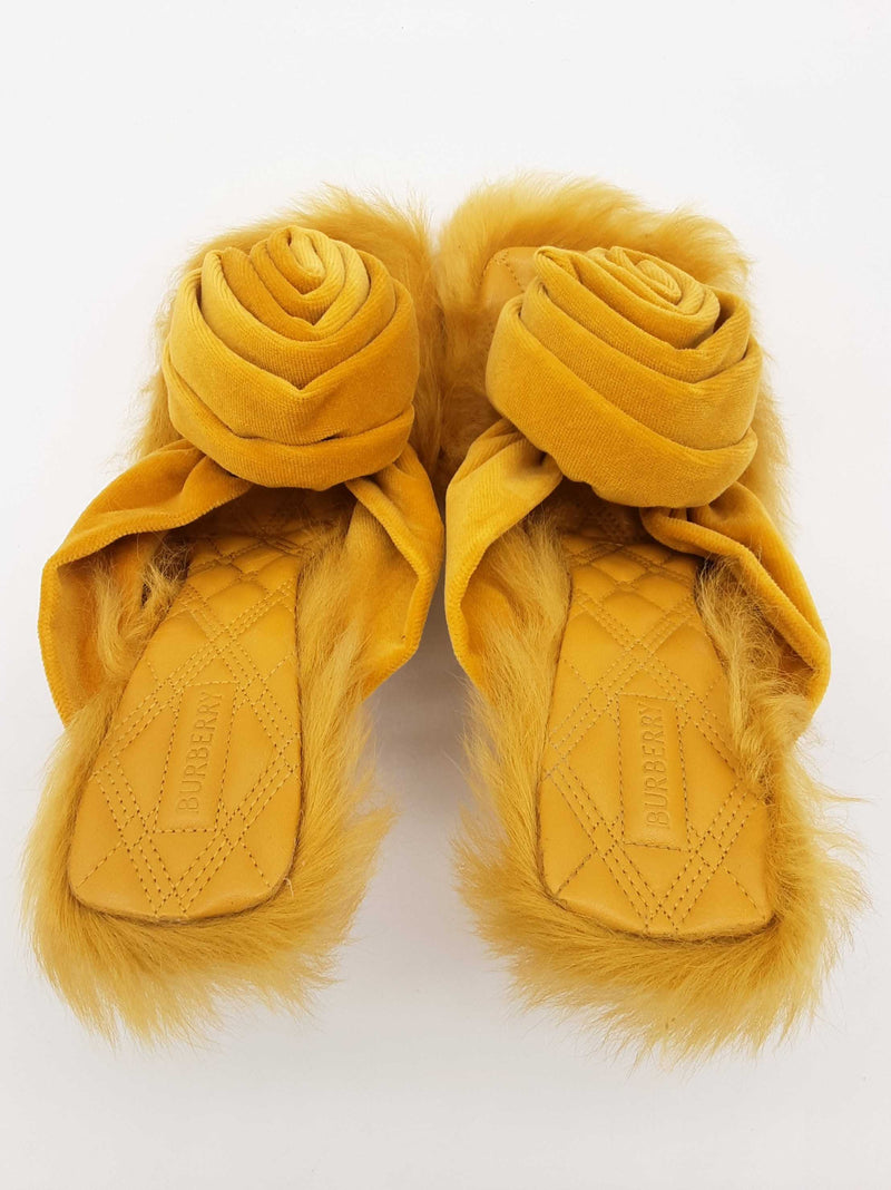 Burberry Yellow Rose Velvet Fur Trim Heels Size It 41 Do0525lxzde