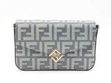 Fendi Diamonds Wallet With Chain In Two-tone Mercury Blue Ff Leather Fw0526prxdu