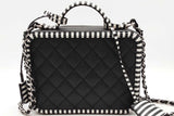Chanel Quilted Caviar Black & White Striped Filigree Vanity Case Eb1225wrxzde