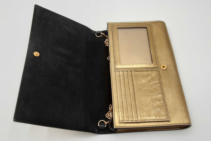 Yves Saint Laurent Gold Metallic Wallet On Chain Eb0524wxzdu