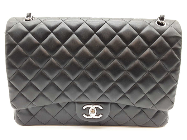 Chanel Classic Maxi Double Flap Black Calfskin Leather Shoulder Bag Do0225irxzde