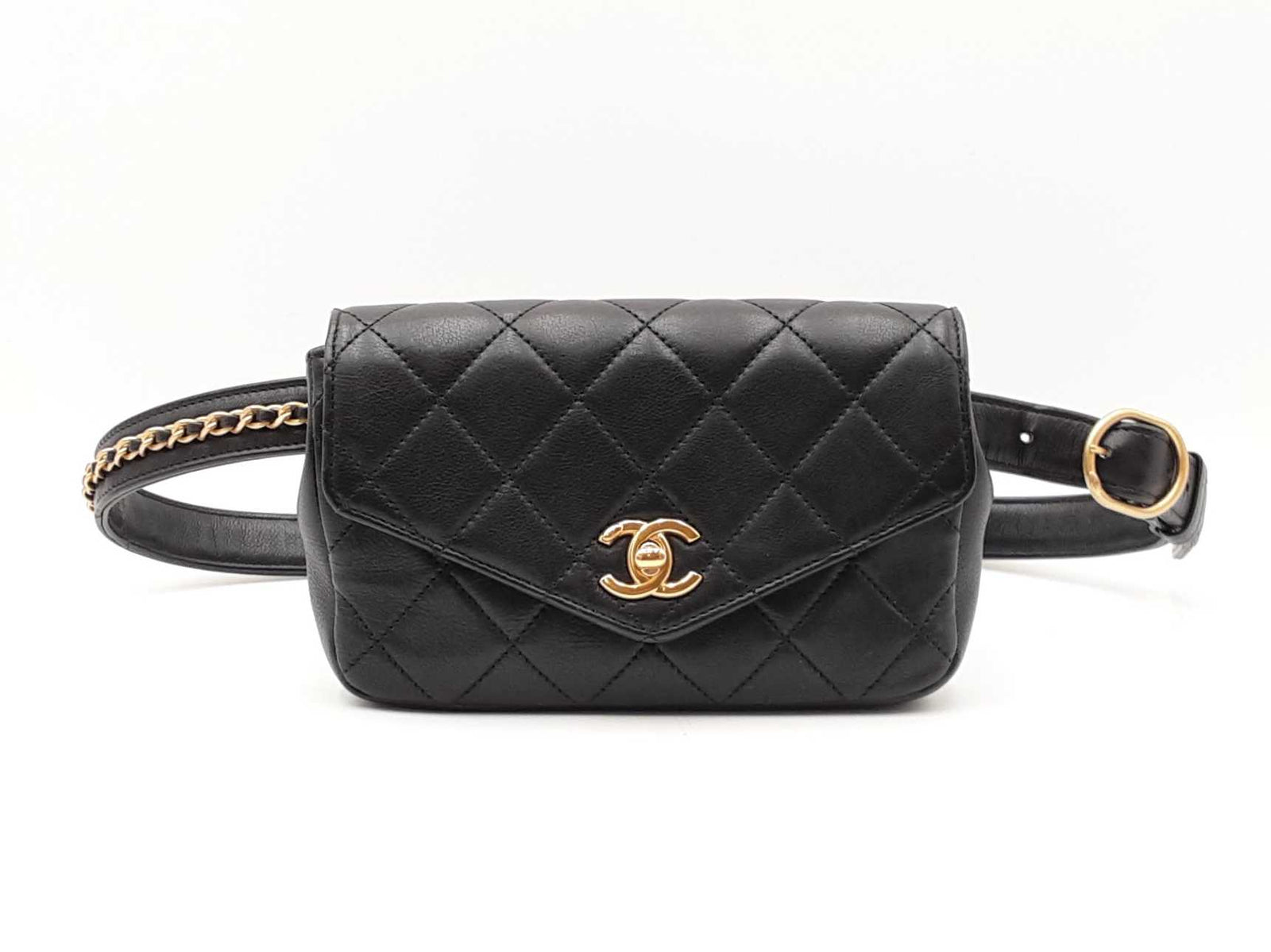 Chanel Envelope Flap Belt Bag In Diamond-quilted Black Leather