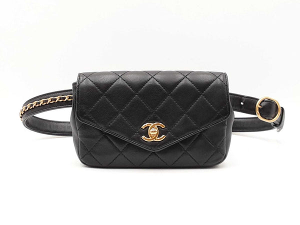 Chanel Envelope Flap Waist Bag In Diamond-quilted Black Leather Fw0825lpzxdu