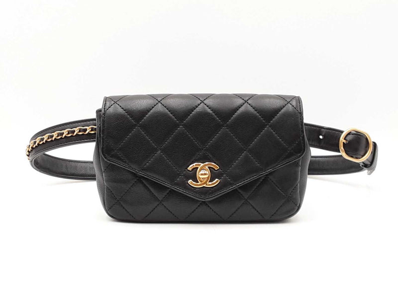 Chanel Envelope Flap Waist Bag In Diamond-quilted Black Leather Fw0825lpzxdu