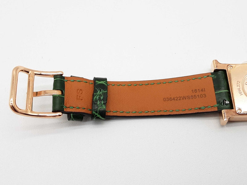 Hermes 25 Heure H Green Malachite Dial Rose Gold Quartz Watch Do0325crxzde