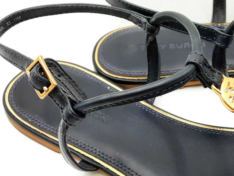 Tory Burch Navy Blue Leather Emmy Flat Sandals Size 11 Eb0724ordu